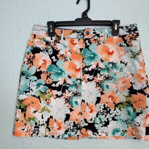 Croft & Barrow Womens Comfort Fit Floral Skort Size 12 Orange Blue Pockets 173
